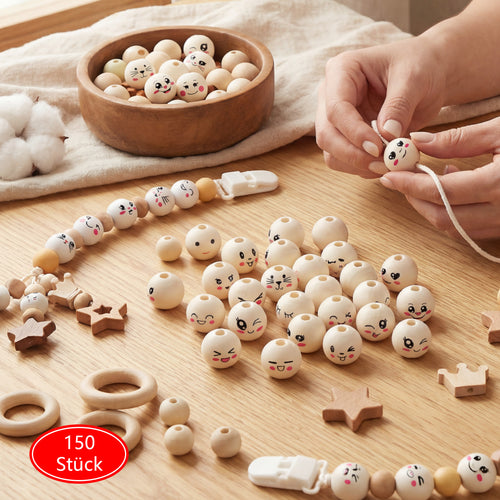 150 Wooden Beads with Holes for DIY Jewelry Making & Crafts