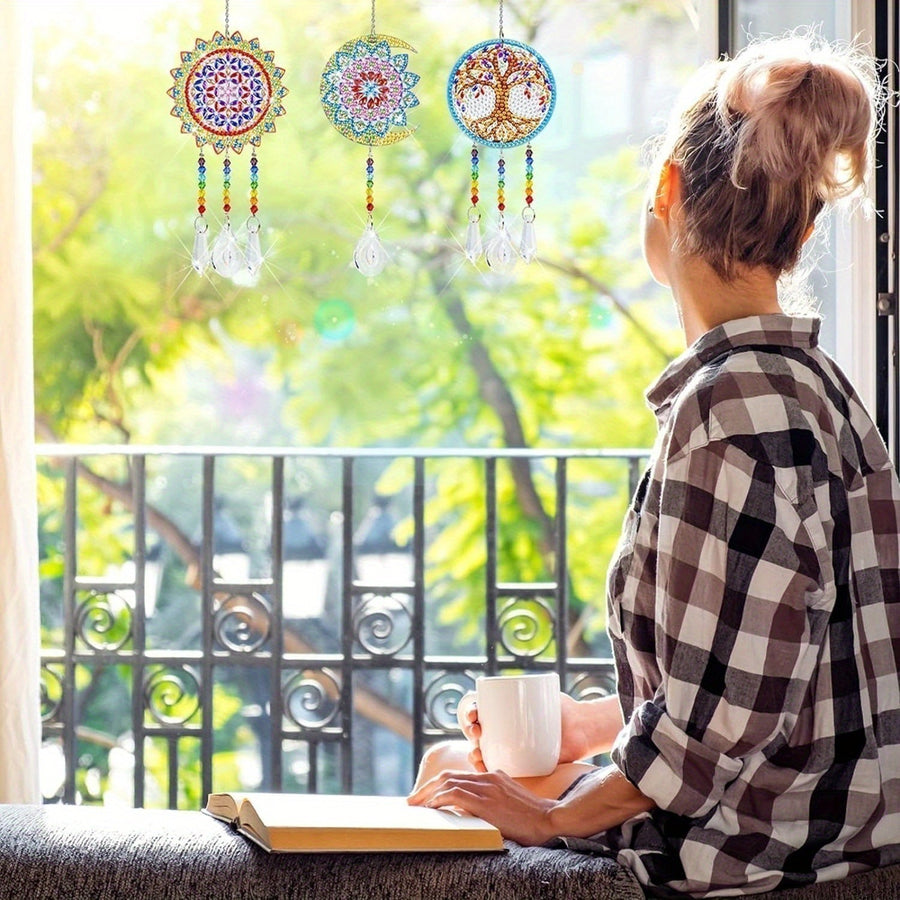 13-Piece Diamond Painting Suncatcher Craft Set with Strings