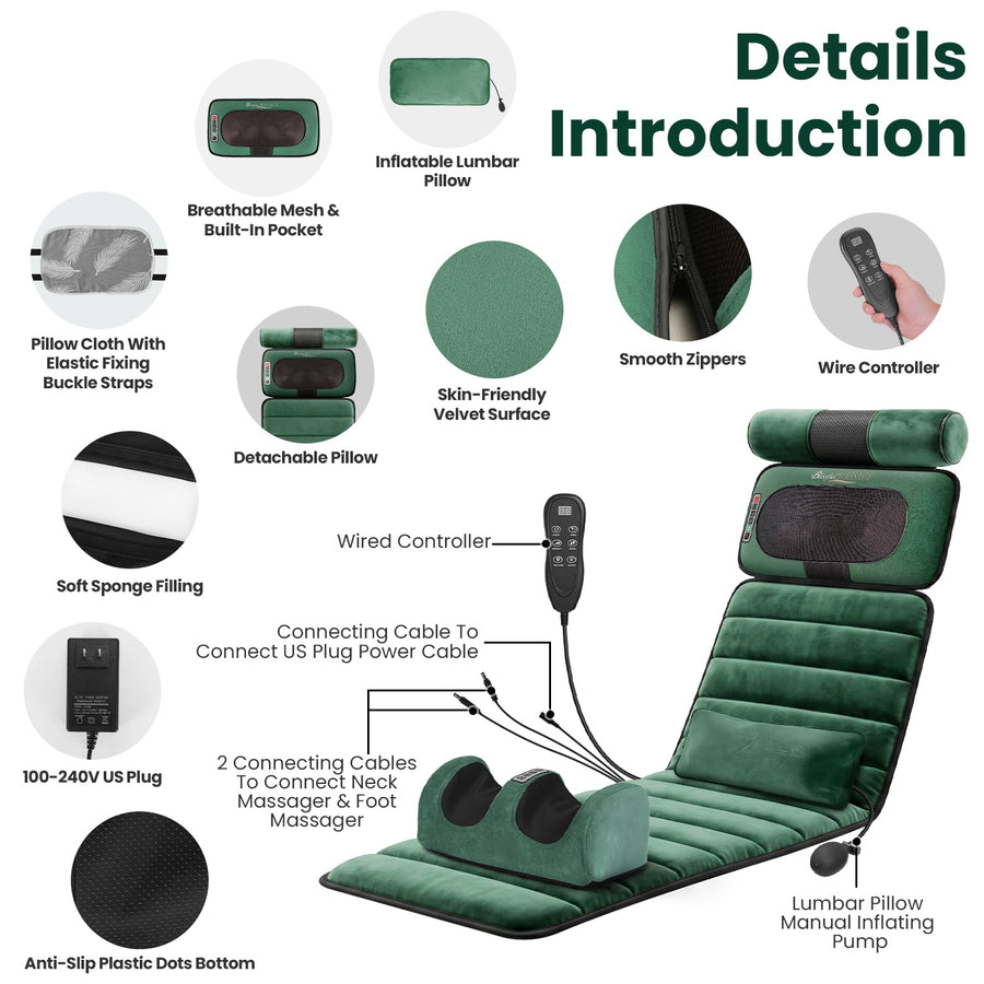 Full Body Electric Massage Mat with Head Massager & Timer