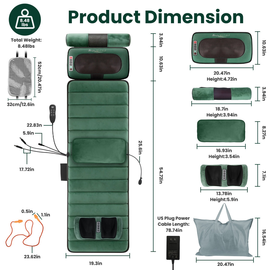 Full Body Electric Massage Mat with Head Massager & Timer