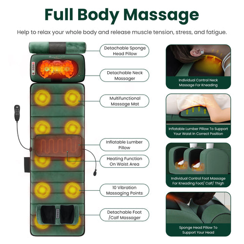 Full Body Electric Massage Mat with Head Massager & Timer