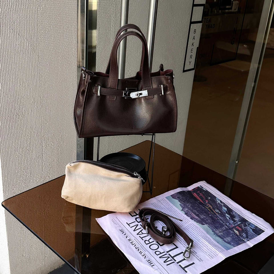 Genuine Leather Women's Luxury Tote Bag - High-end Cosmetic Bag
