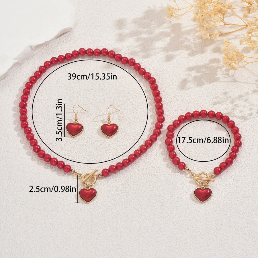 Geometric Heart Jewelry Set with Faux Pearl for Women