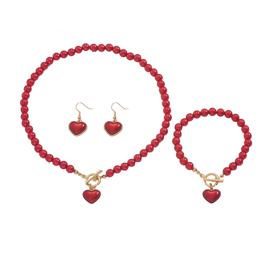Geometric Heart Jewelry Set with Faux Pearl for Women