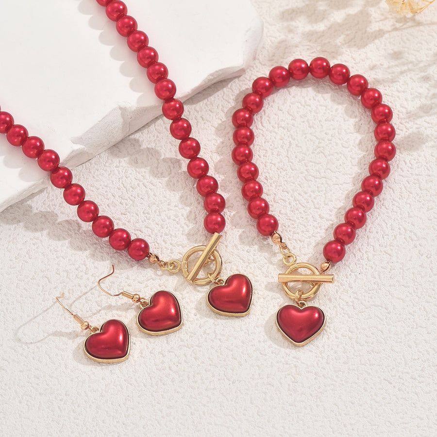 Geometric Heart Jewelry Set with Faux Pearl for Women