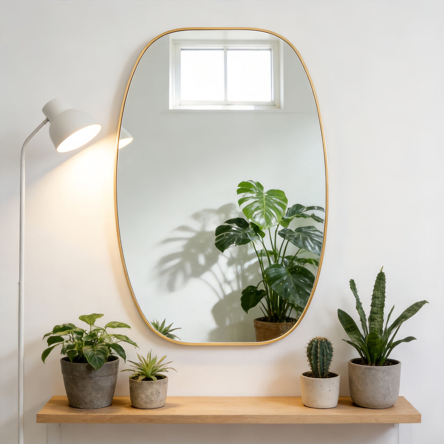 Elegant Gold Metal Framed Oval Vanity Mirror for Bathroom
