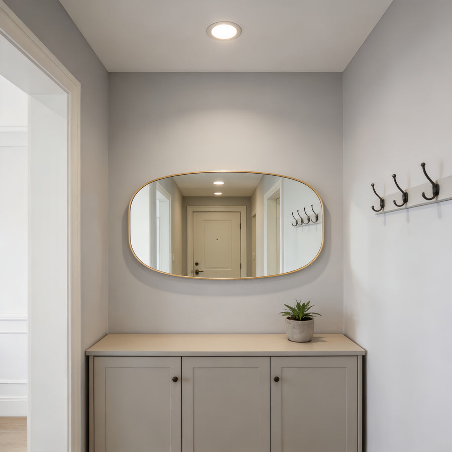 Elegant Gold Metal Framed Oval Vanity Mirror for Bathroom