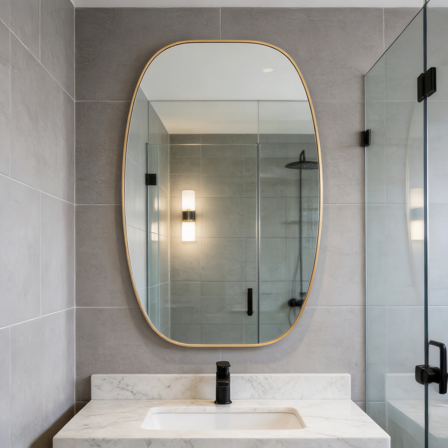Elegant Gold Metal Framed Oval Vanity Mirror for Bathroom