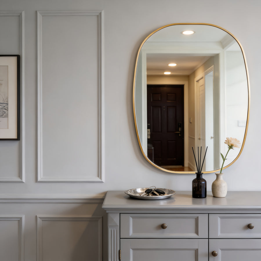 Gold Metal Framed Oval Vanity Bathroom Mirror for Wall