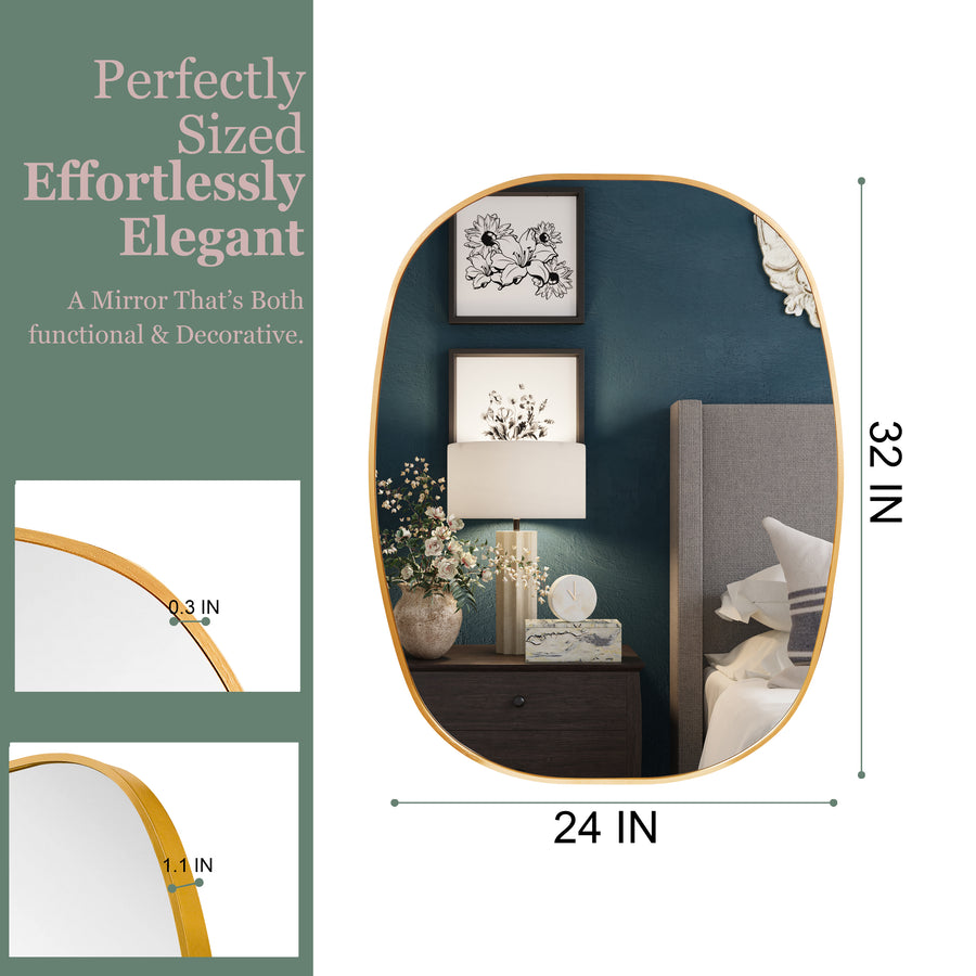 Gold Metal Framed Oval Vanity Bathroom Mirror for Wall