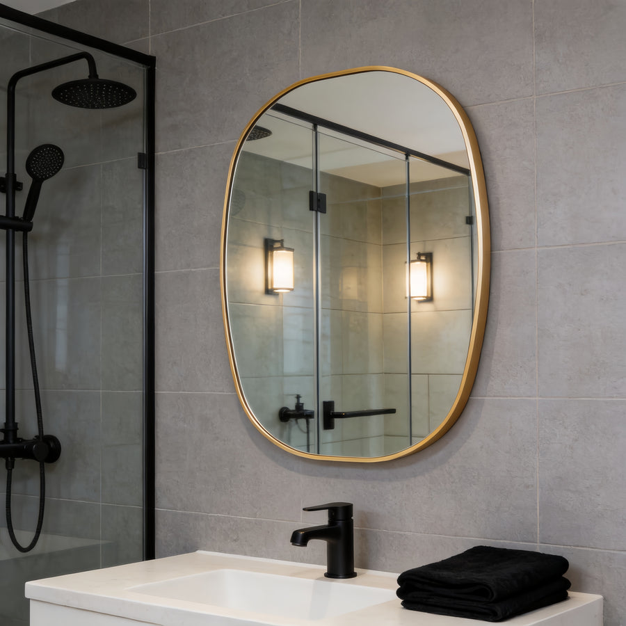 Gold Metal Framed Oval Vanity Bathroom Mirror for Wall