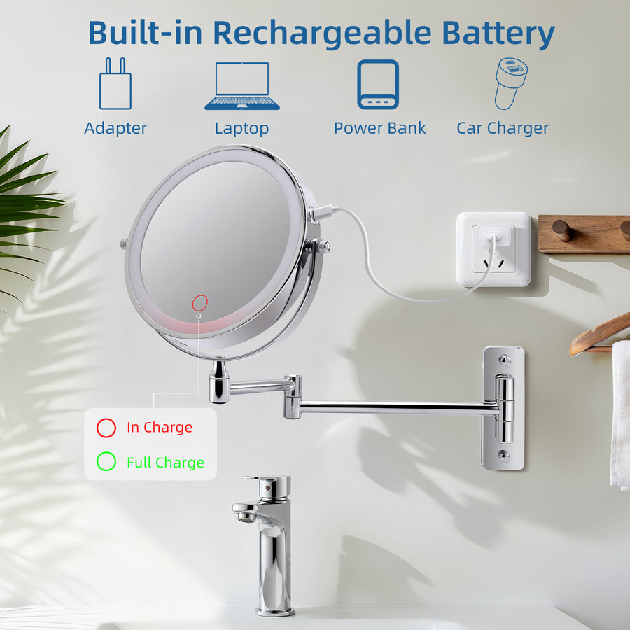Wall Mounted Lighted Makeup Mirror with 10X Magnification