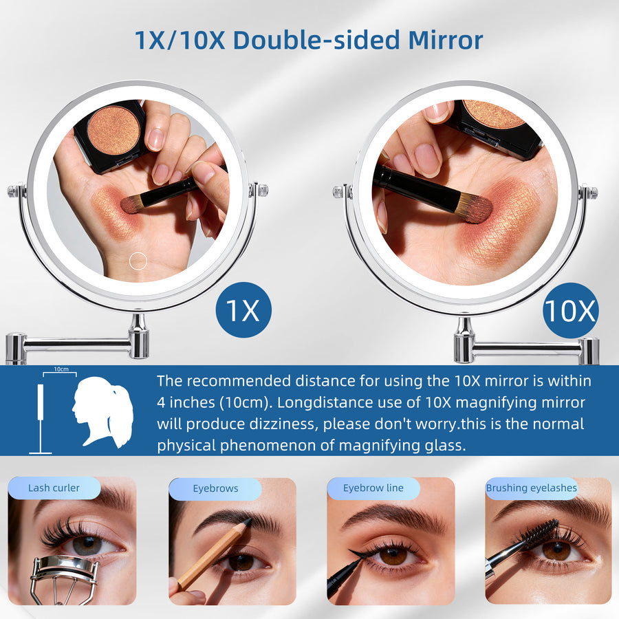 Wall Mounted Lighted Makeup Mirror with 10X Magnification