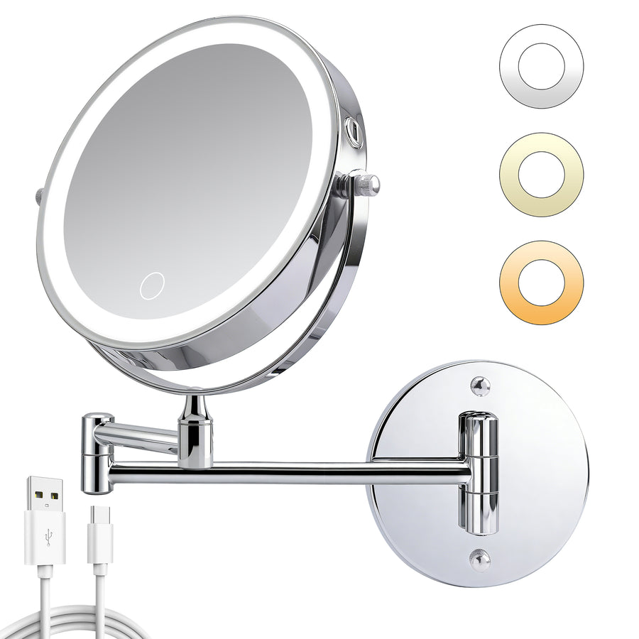 Rechargeable Wall Mounted Makeup Mirror with Lights - 8x Magnifying