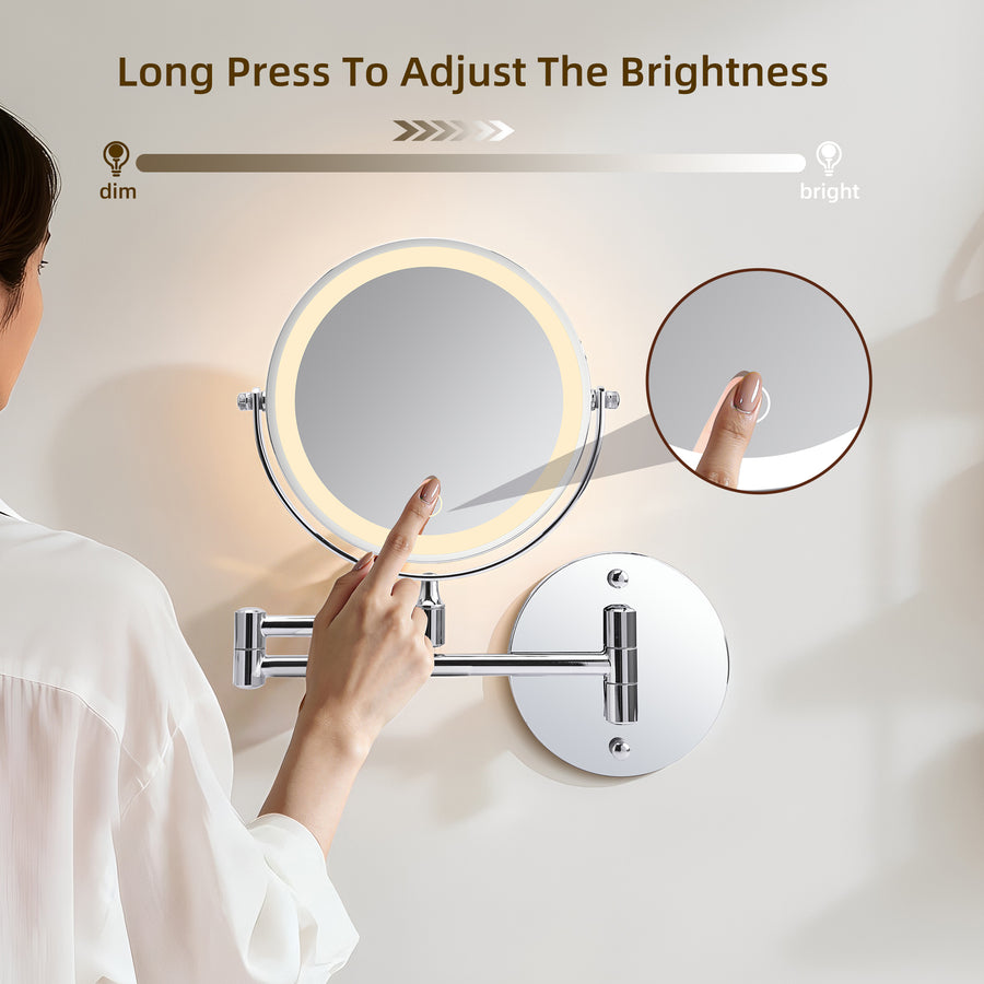 Rechargeable Wall Mounted Makeup Mirror with Lights - 8x Magnifying