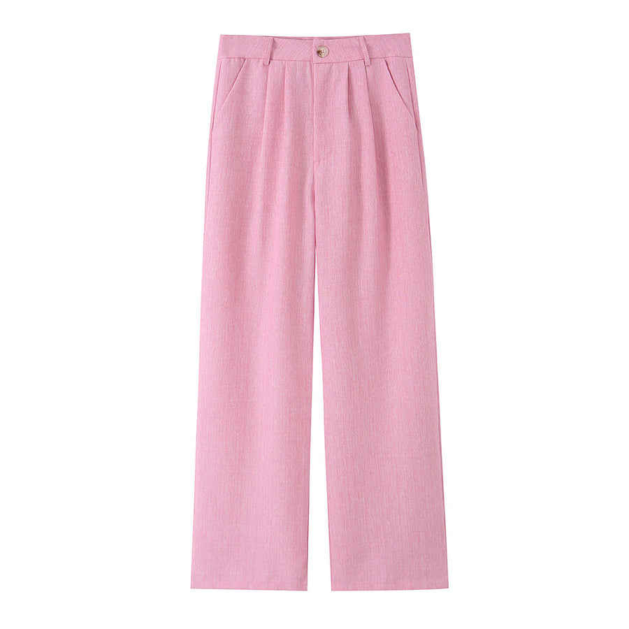 Elegant Single Button Blazer & Wide Leg Pants Suit Set