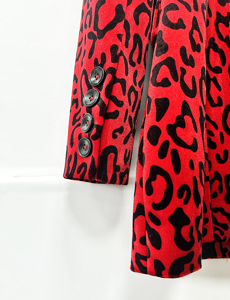 Leopard Print Double Breasted Blazer & Midi Pencil Skirt Set