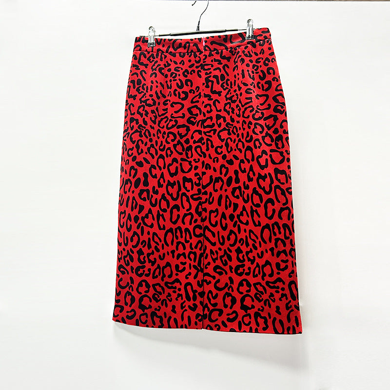 Leopard Print Double Breasted Blazer & Midi Pencil Skirt Set
