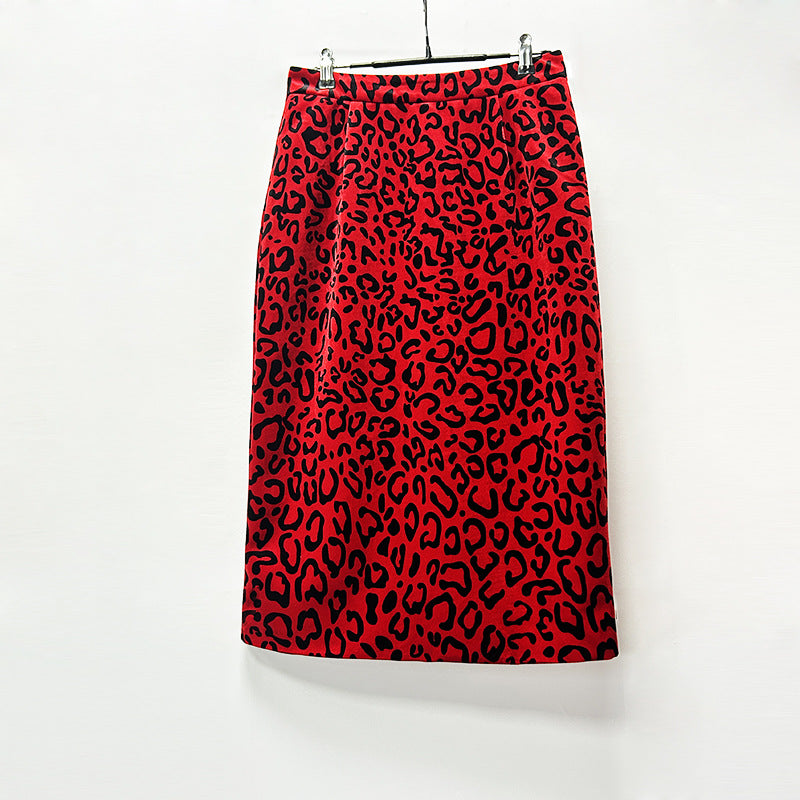 Leopard Print Double Breasted Blazer & Midi Pencil Skirt Set