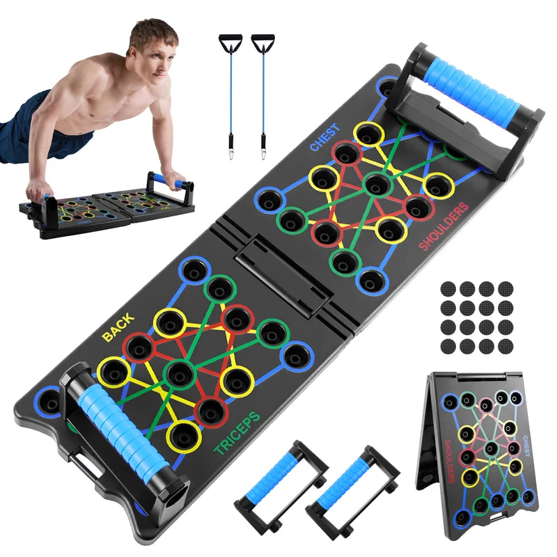 Portable Foldable Push-Up Board with Resistance Bands