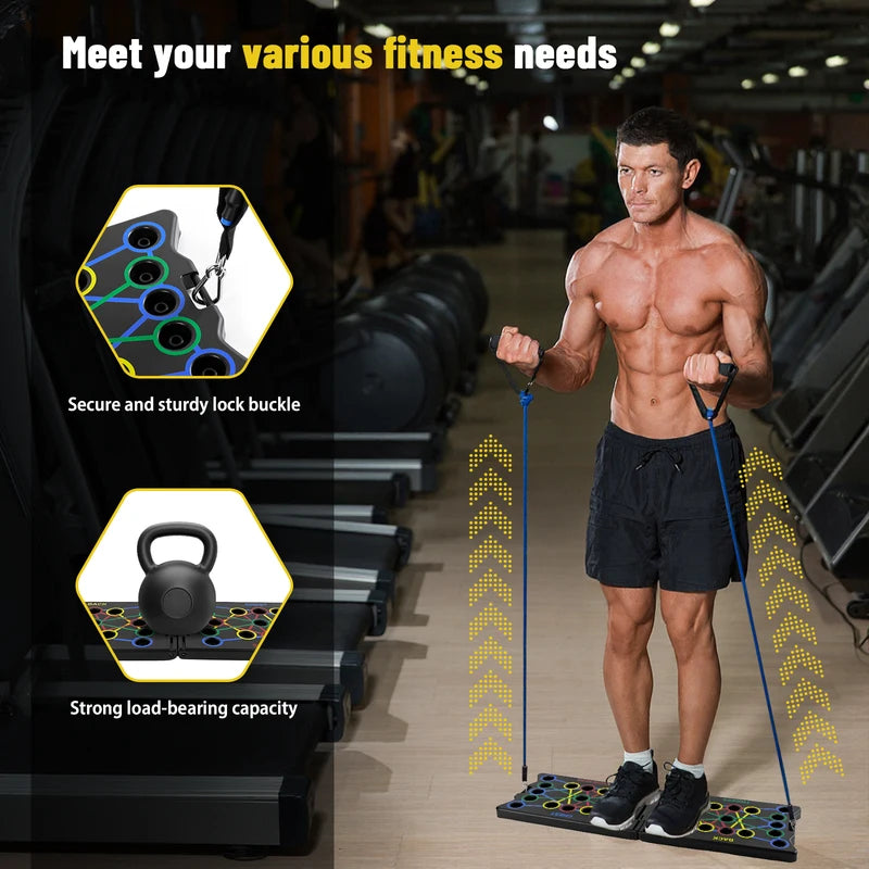 Portable Foldable Push-Up Board with Resistance Bands