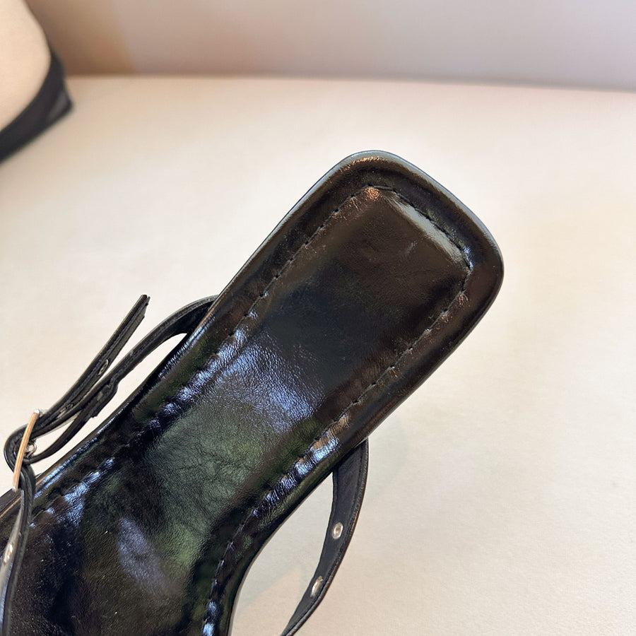Women's Black Studded Thong Slippers - Casual High Heel Flip Flops