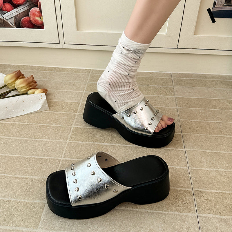 Women's Silver Platform Slide Sandals - Stylish Summer Slippers