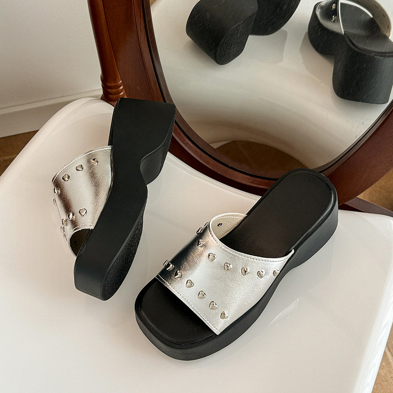 Women's Silver Platform Slide Sandals - Stylish Summer Slippers