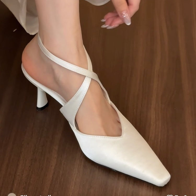 Women French Pointed Toe High Heels, Cross Strap Sandals