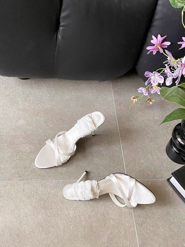 Elegant Black Stiletto Heels: Women Open Toe Lace-up Sandals