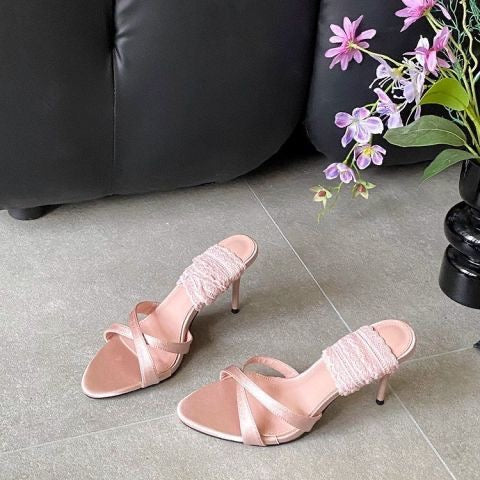 Elegant Black Stiletto Heels: Women Open Toe Lace-up Sandals