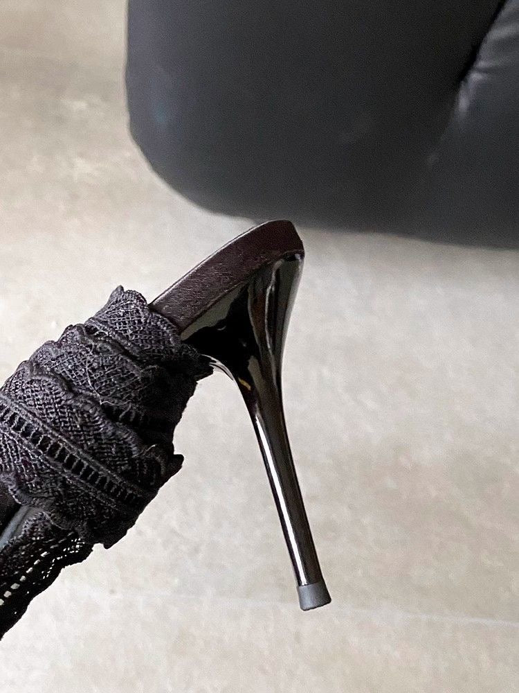 Elegant Black Stiletto Heels: Women Open Toe Lace-up Sandals