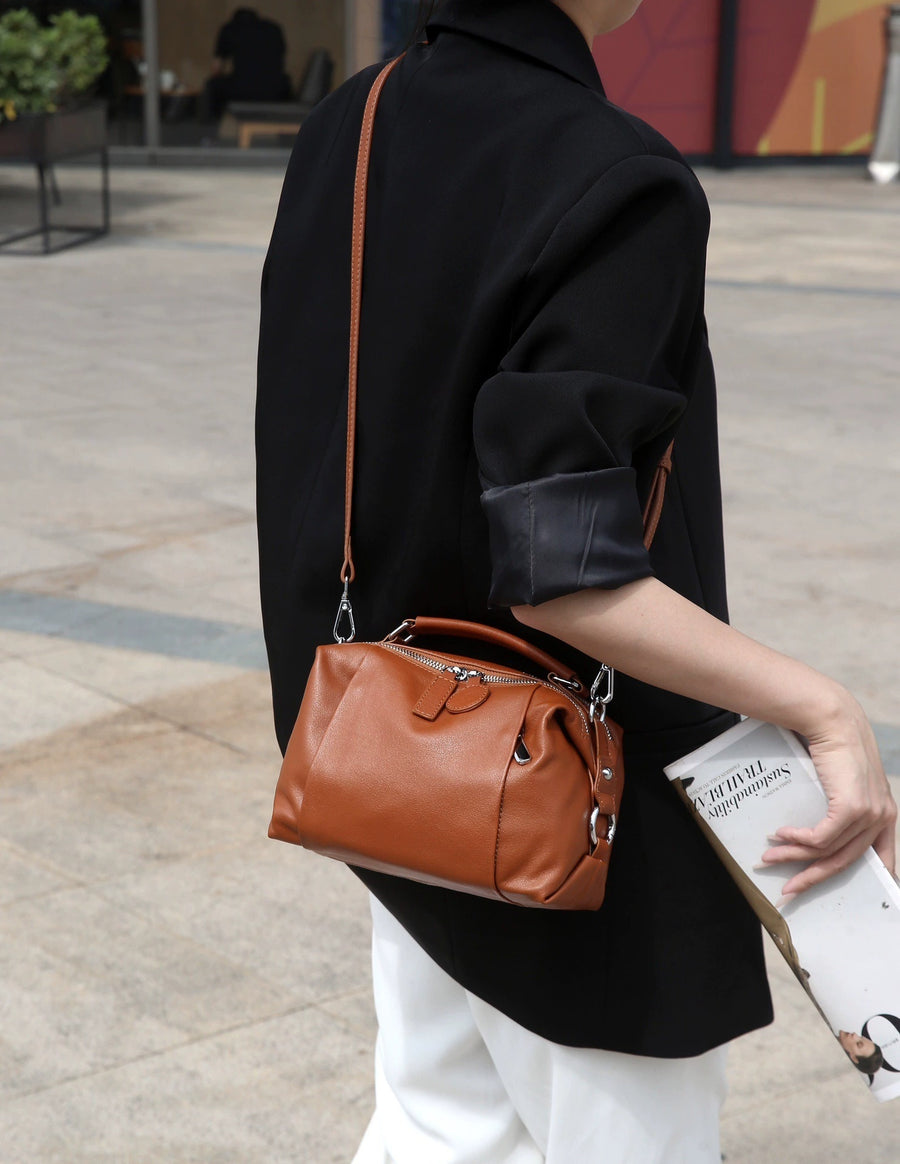 Top-grain Cowhide Boston Pillow Bag for Women - Stylish Handbag