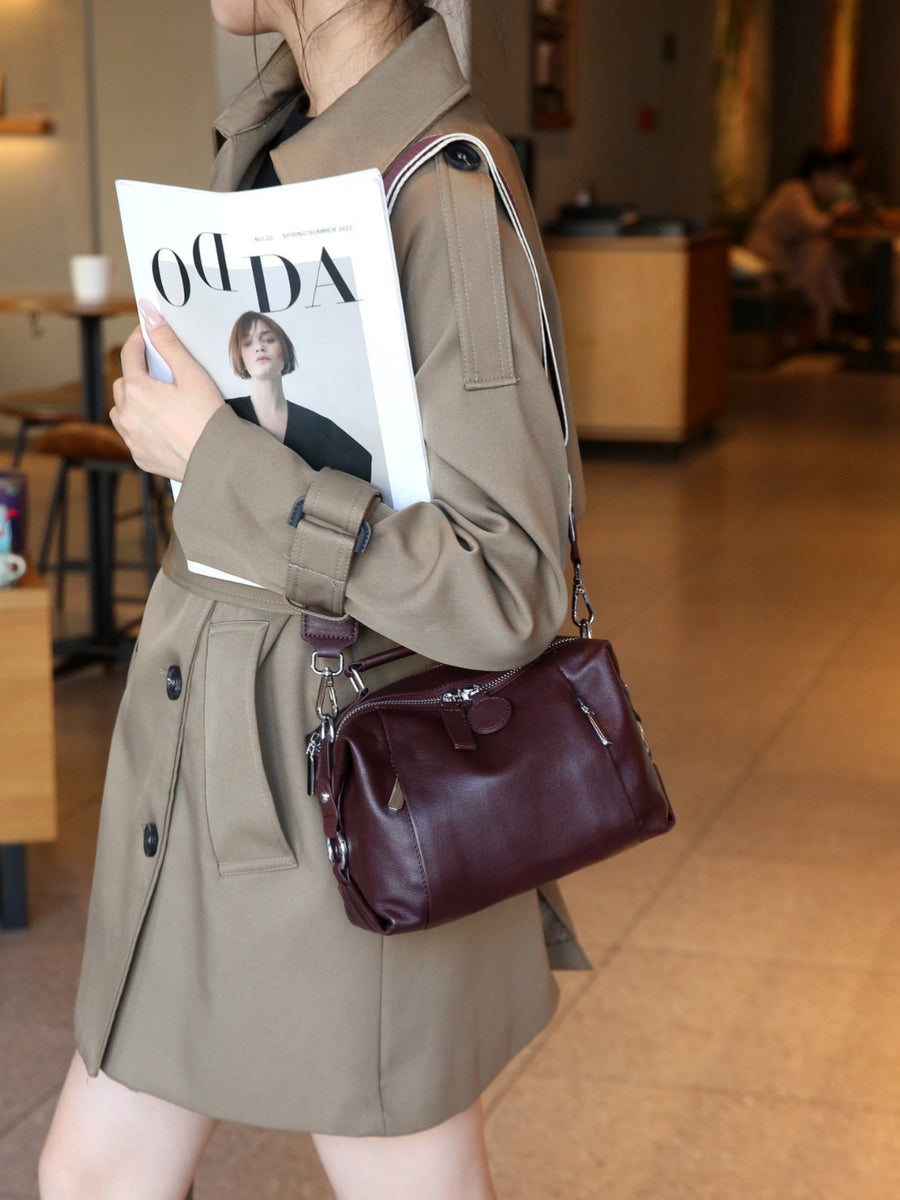 Top-grain Cowhide Boston Pillow Bag for Women - Stylish Handbag