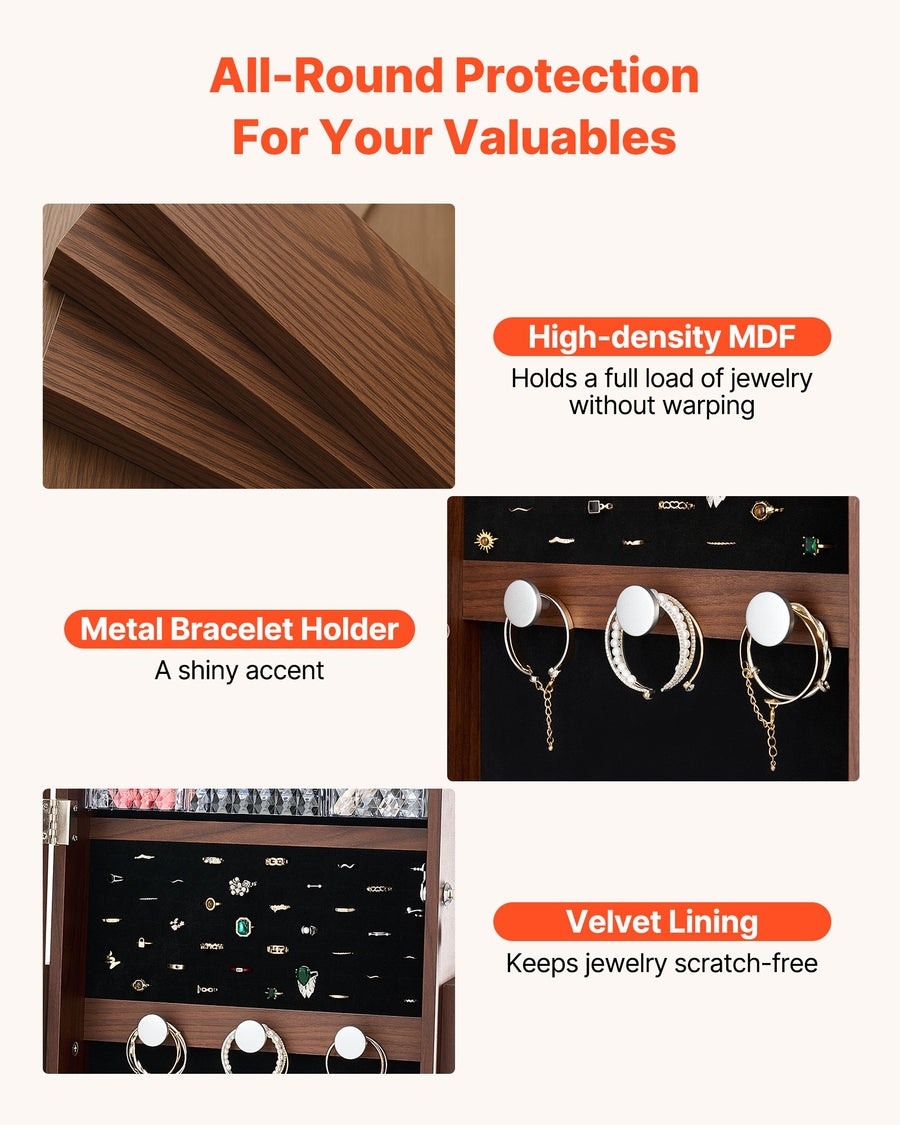 360° Swivel Jewelry Cabinet - Full-Length Vanity Mirror Storage