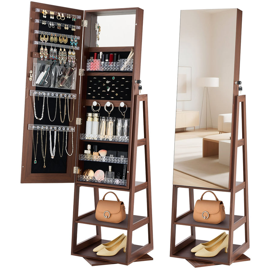 360° Swivel Jewelry Cabinet - Full-Length Vanity Mirror Storage