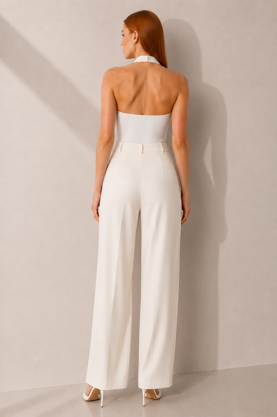 Women's Deep V Halter Neck Bodysuit - Backless Stretch Top