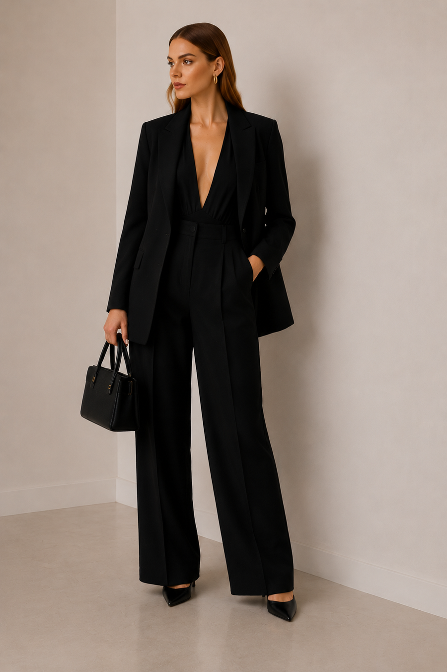 Women's Deep V Neck Shoulder Pad Bodysuit - Sleek & Stylish