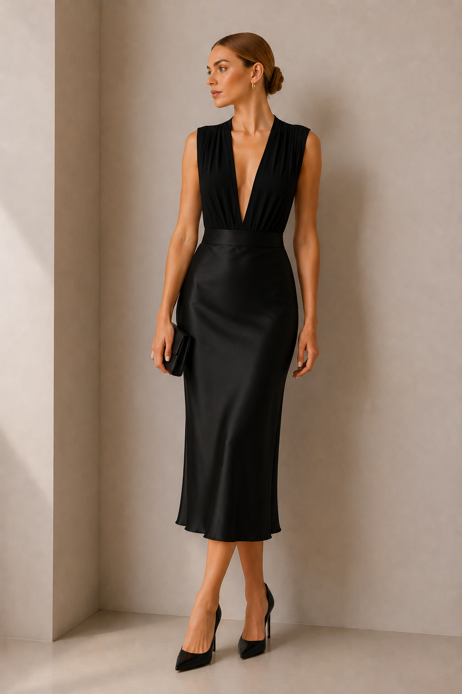 Women's Deep V Neck Shoulder Pad Bodysuit - Sleek & Stylish