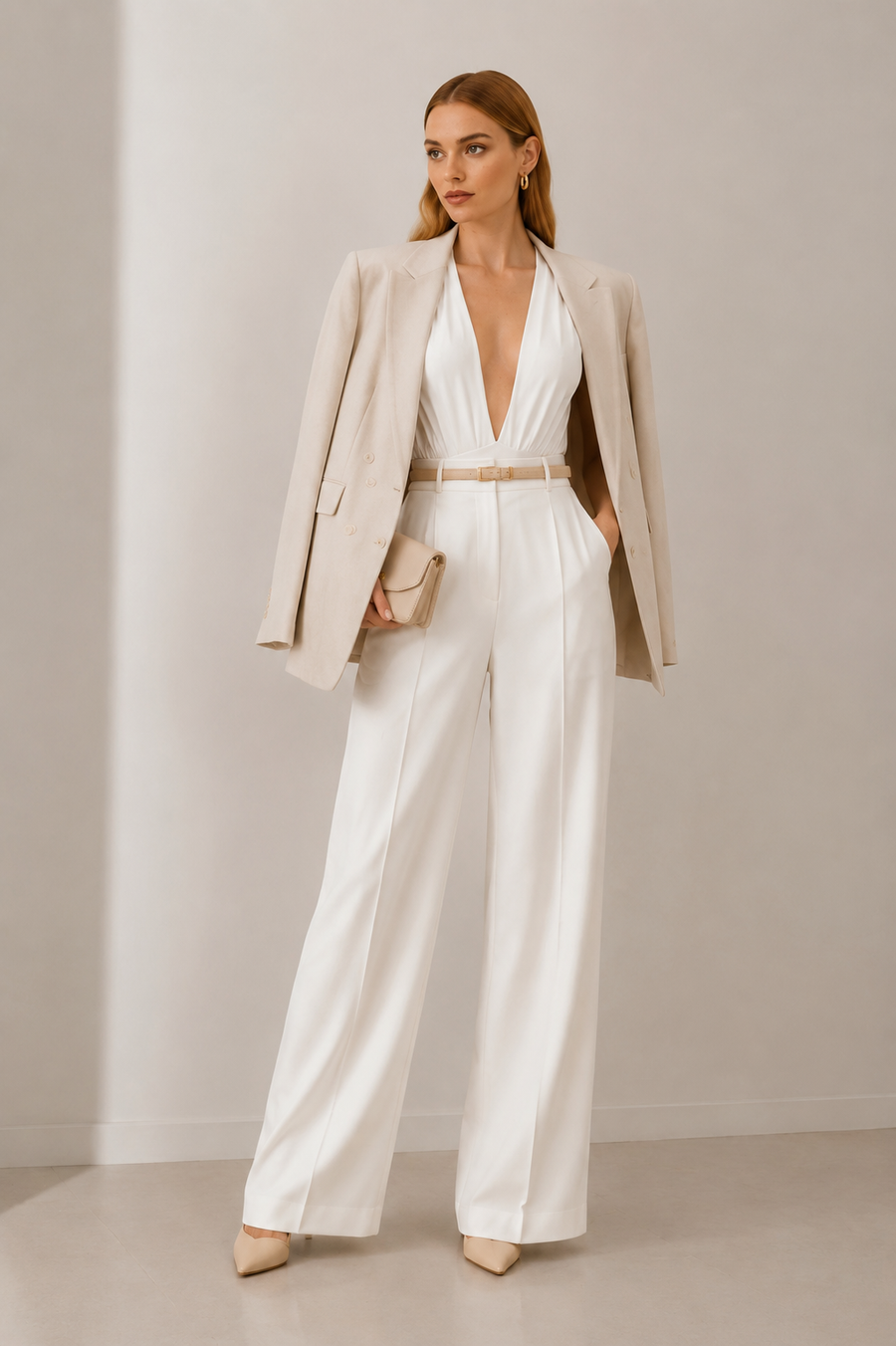 Women's Deep V Neck Shoulder Pad Bodysuit - Sleek & Stylish