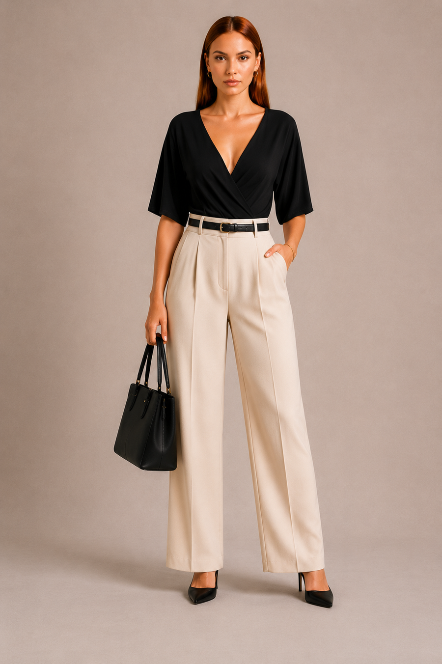 Women's Elegant Stretch Deep V Wrap Neck Bodysuit