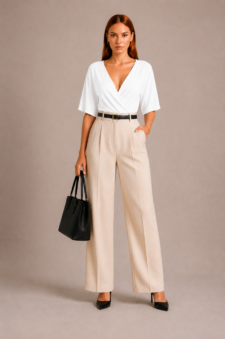 Women's Elegant Stretch Deep V Wrap Neck Bodysuit