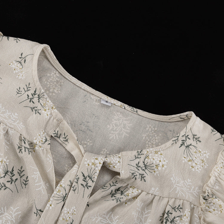 Ditsy Floral Ruffled Tie-Neck Long Sleeve Blouse