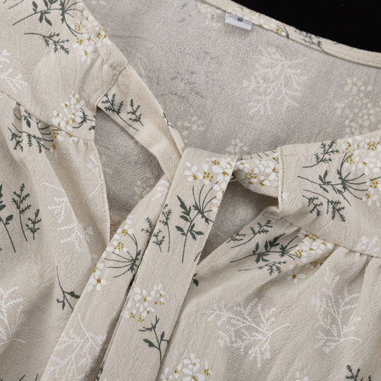Ditsy Floral Ruffled Tie-Neck Long Sleeve Blouse