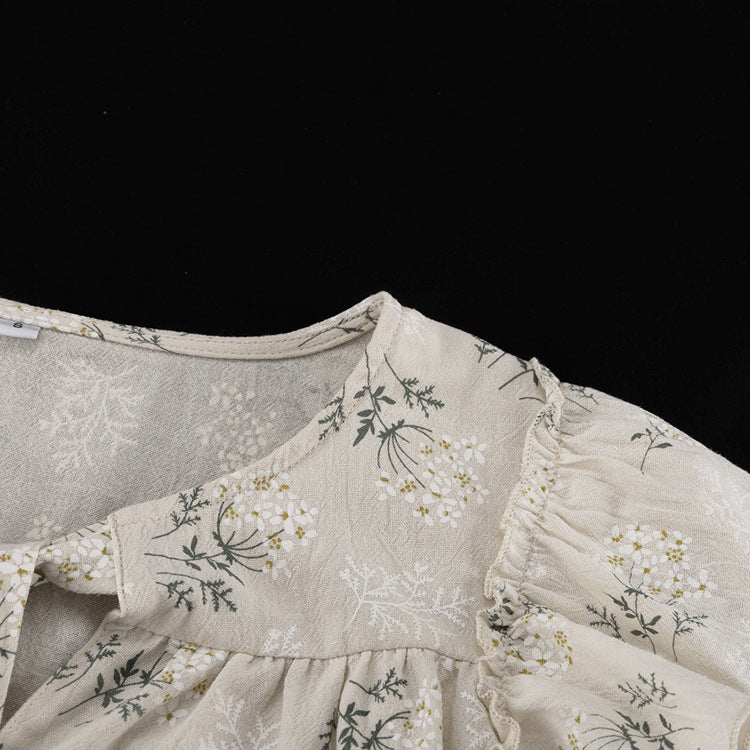 Ditsy Floral Ruffled Tie-Neck Long Sleeve Blouse