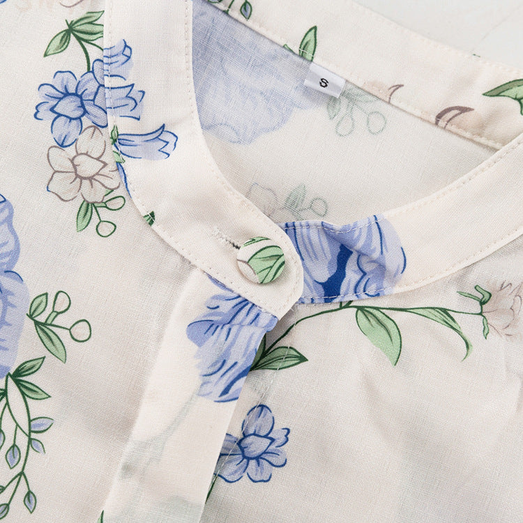 Watercolor Blue Floral Mini Shirt Dress for Effortless Style