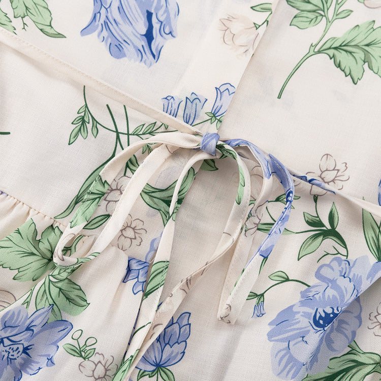 Watercolor Blue Floral Mini Shirt Dress for Effortless Style