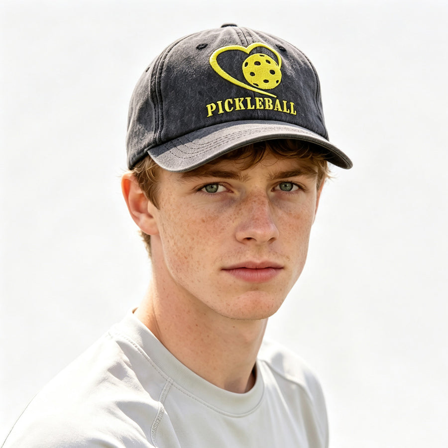 I Love Pickleball Heart Embroidered Sun Hat - 2pcs Baseball Cap