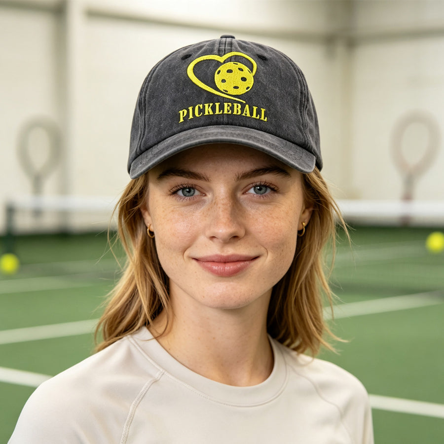 I Love Pickleball Heart Embroidered Sun Hat - 2pcs Baseball Cap