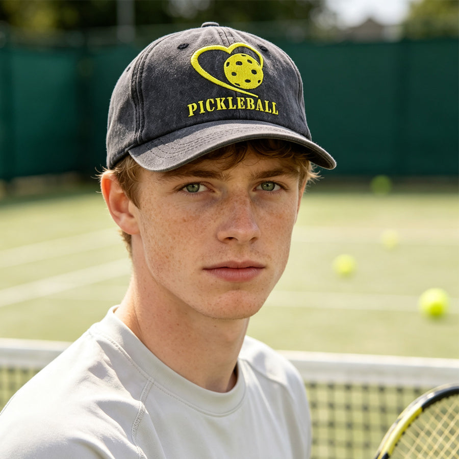 I Love Pickleball Heart Embroidered Sun Hat - 2pcs Baseball Cap